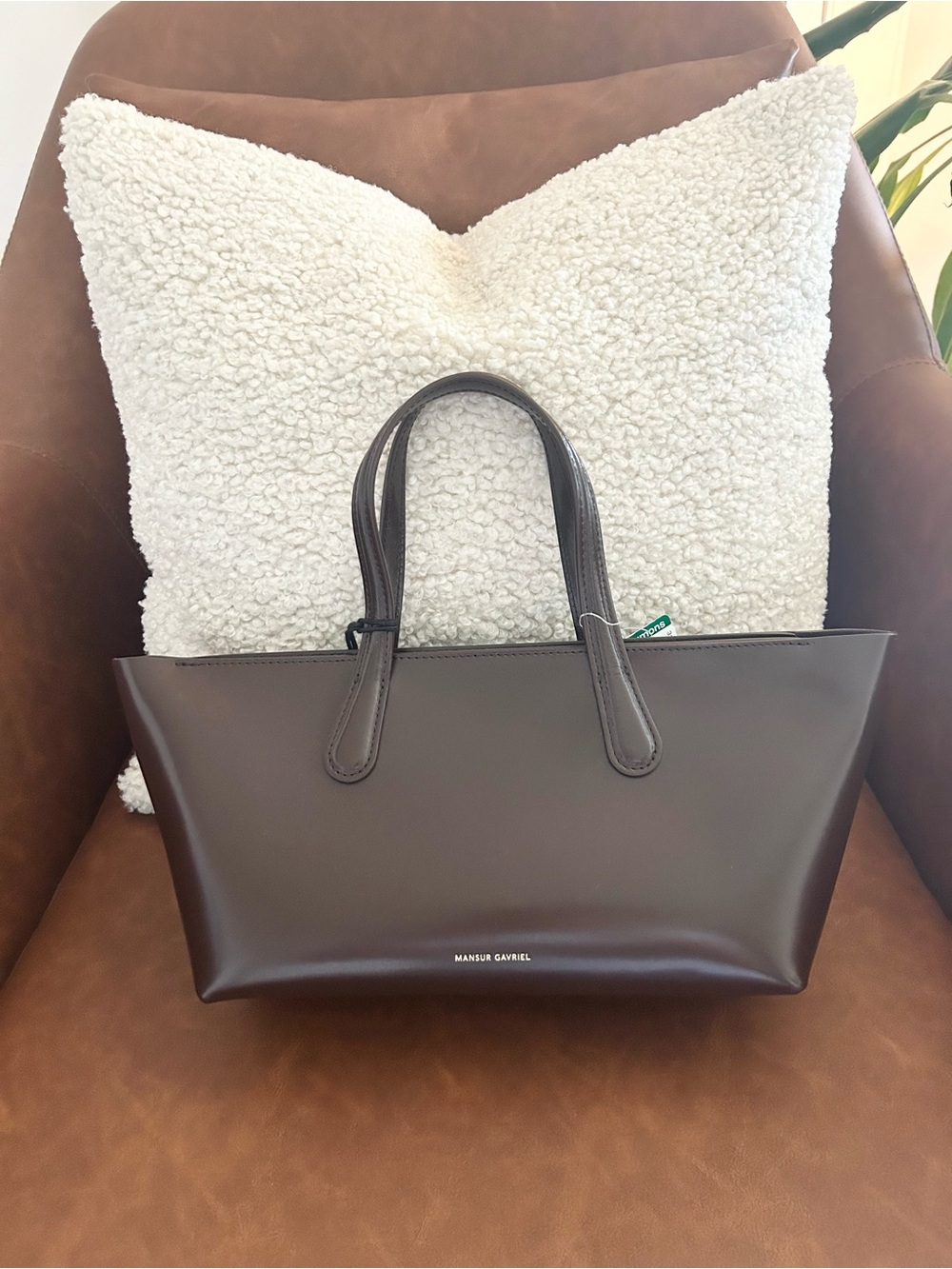 NWT Mansur Gavriel Brown Smooth Leather Bag / Trapezoid Bag